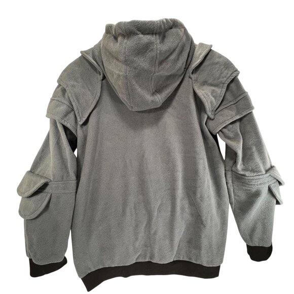 Yisilier Hooded Pullover Sweatshirt Gray Unique Layered Sleeves Pocket L Mens - Picture 3 of 13